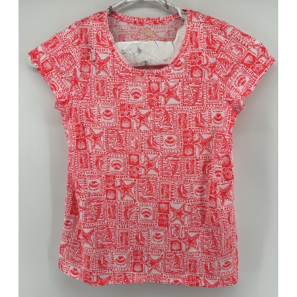 Lily Pulitzer Etta Scoop Neck Top Seaside Mister Red Print Women's Large